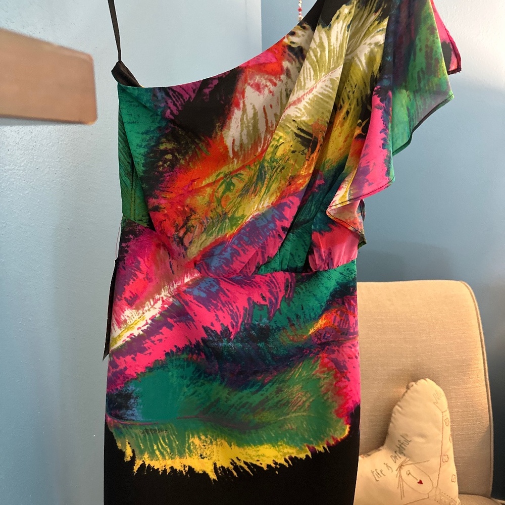 Bebe one shoulder printed dress